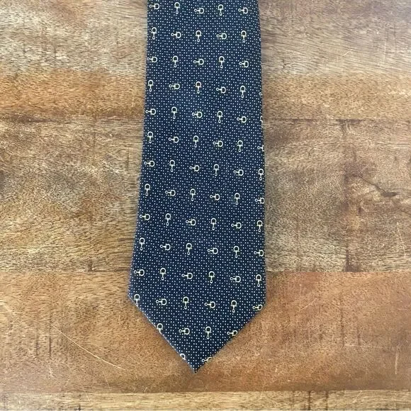 Vintage Beau Brummell Black gold Horsebit neck tie